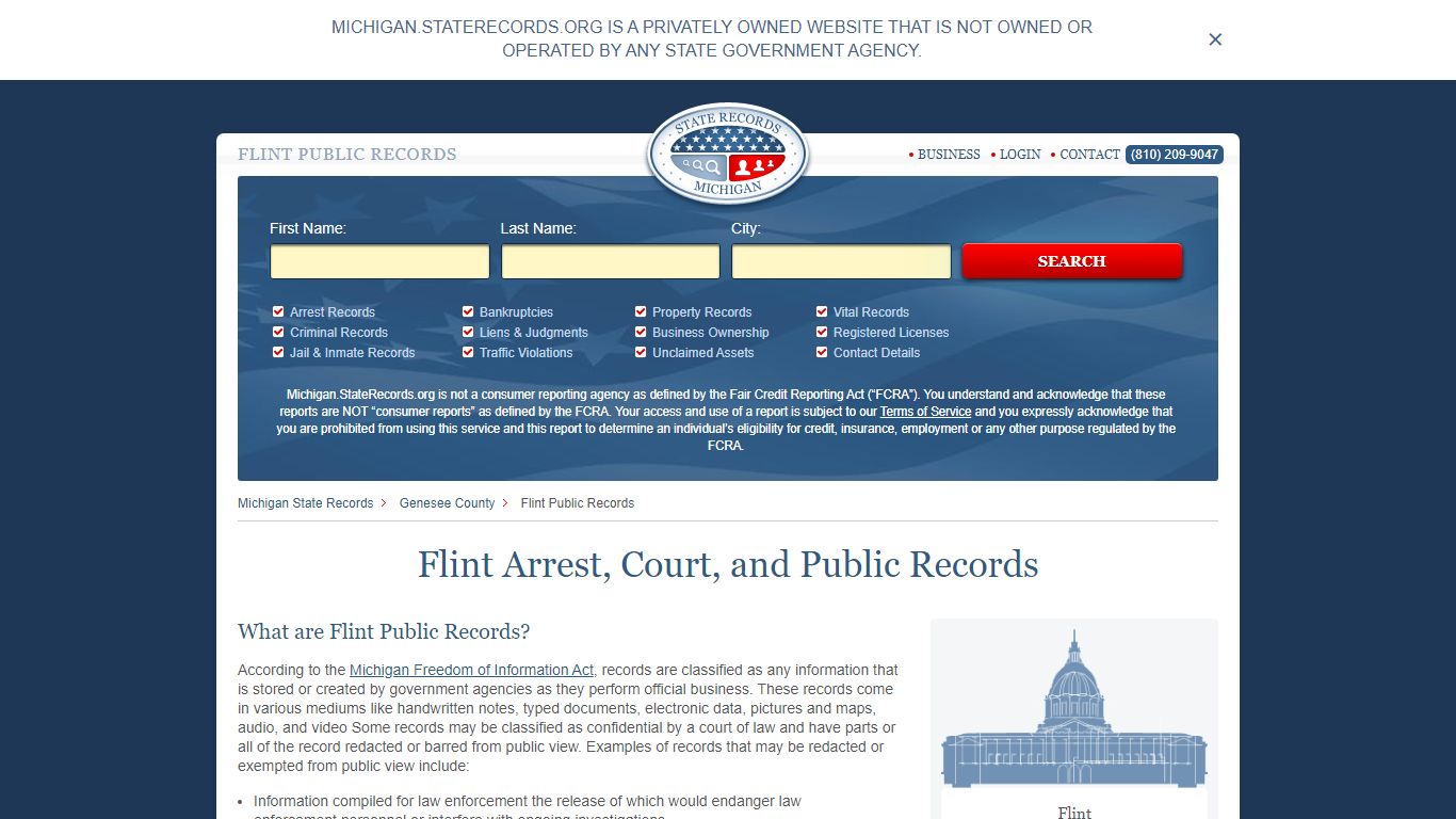 Flint Arrest and Public Records | Michigan.StateRecords.org